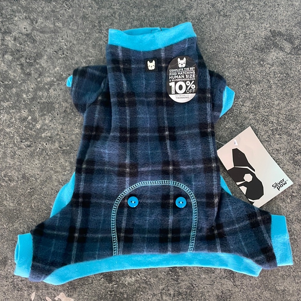 Silver Paw Plaid Dog Pajama- blue